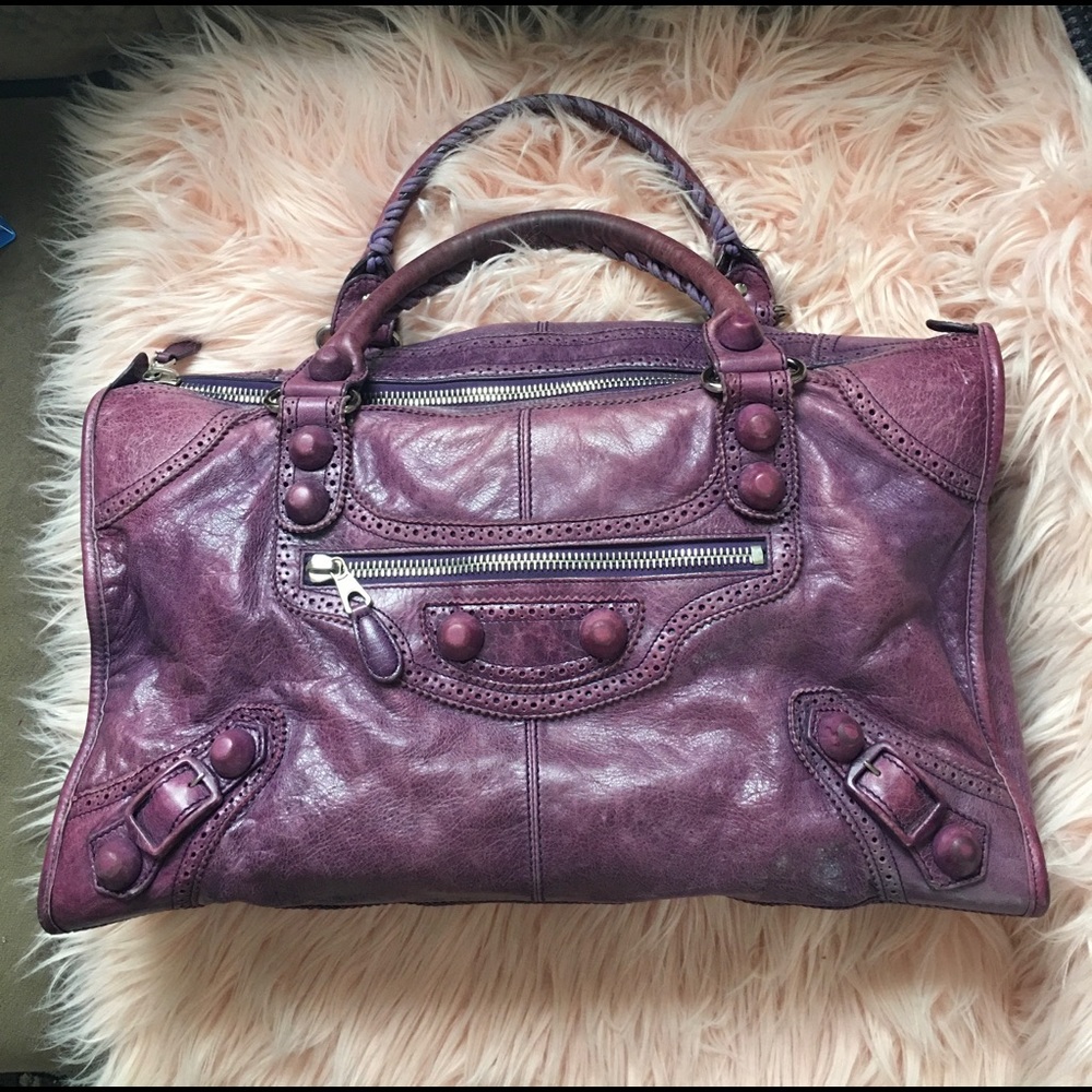 Balenciaga Purple/Fuchsia Covered Giant Work Tote
